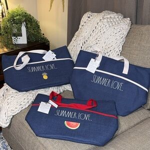 NWT RAE DUNN Large Summer Love Insulated Navy Tote Bag with Carry Handle